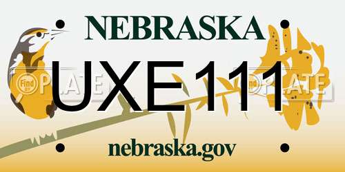 UXE111 Nebraska License Plate