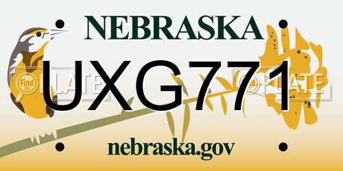 UXG771 Nebraska License Plate
