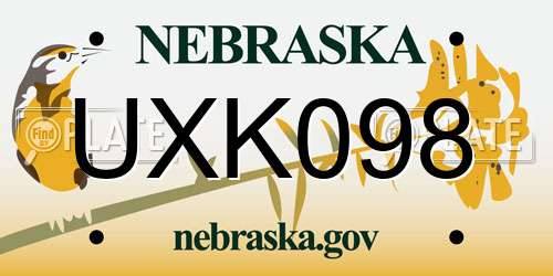 UXK098 Nebraska License Plate