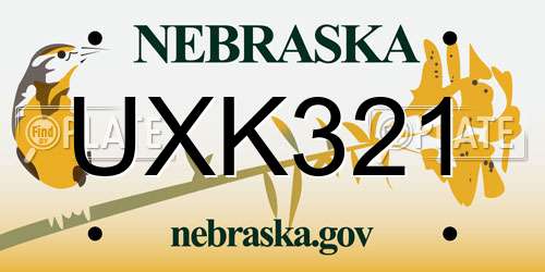 UXK321 Nebraska License Plate