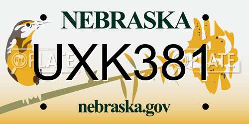 UXK381 Nebraska License Plate