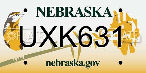 UXK631 Nebraska License Plate