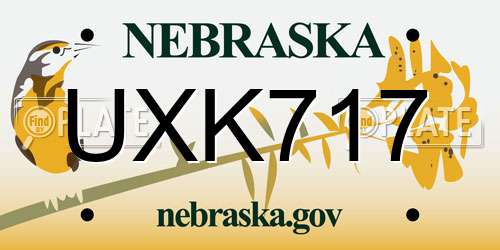UXK717 Nebraska License Plate