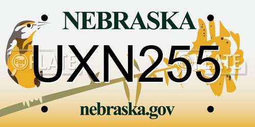 UXN255 Nebraska License Plate