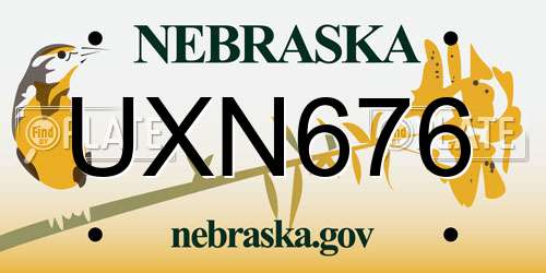 UXN676 Nebraska License Plate