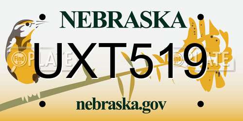 UXT519 Nebraska License Plate