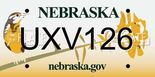 UXV126 Nebraska License Plate