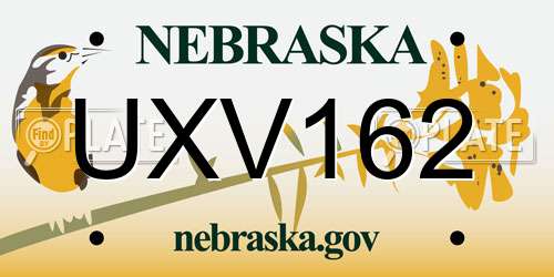 UXV162 Nebraska License Plate