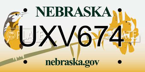 UXV674 Nebraska License Plate