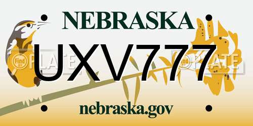 UXV777 Nebraska License Plate