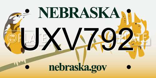 UXV792 Nebraska License Plate