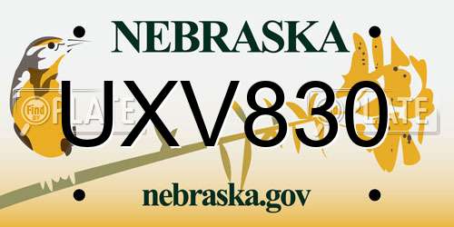 UXV830 Nebraska License Plate