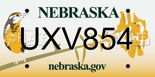 UXV854 Nebraska License Plate