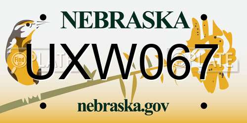 UXW067 Nebraska License Plate