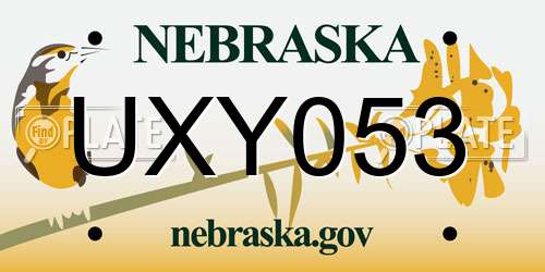 UXY053 Nebraska License Plate