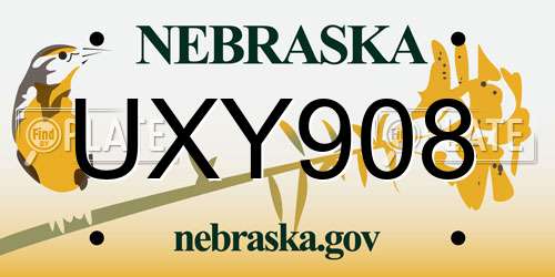 UXY908 Nebraska License Plate