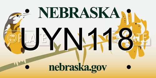 UYN118 Nebraska License Plate