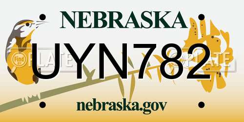UYN782 Nebraska License Plate