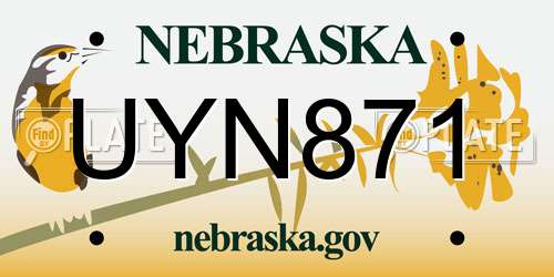 UYN871 Nebraska License Plate