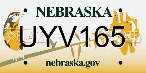 UYV165 Nebraska License Plate