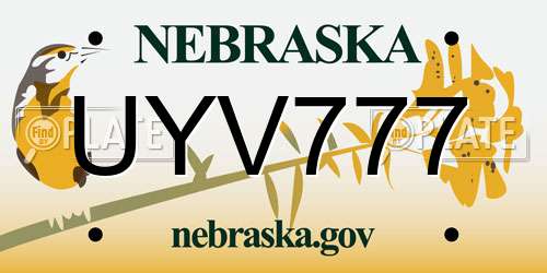 UYV777 Nebraska License Plate