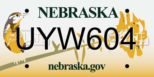 UYW604 Nebraska License Plate