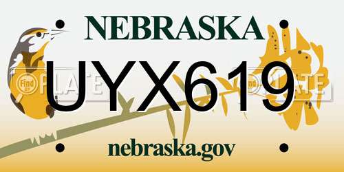 UYX619 Nebraska License Plate