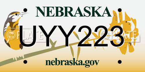 UYY223 Nebraska License Plate