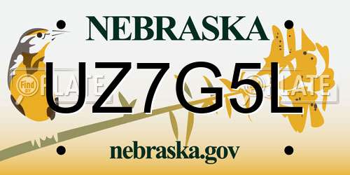 UZ7G5L Nebraska License Plate