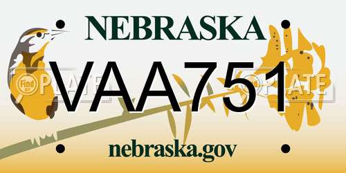 VAA751 Nebraska License Plate