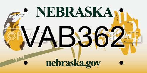 VAB362 Nebraska License Plate