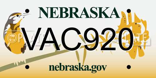VAC920 Nebraska License Plate