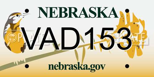 VAD153 Nebraska License Plate