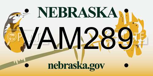 VAM289 Nebraska License Plate