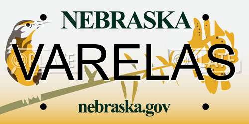 VARELAS Nebraska License Plate
