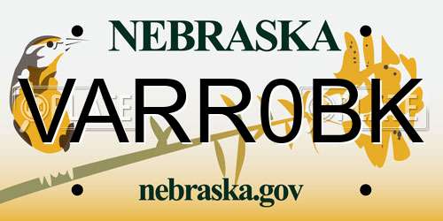 VARR0BK Nebraska License Plate