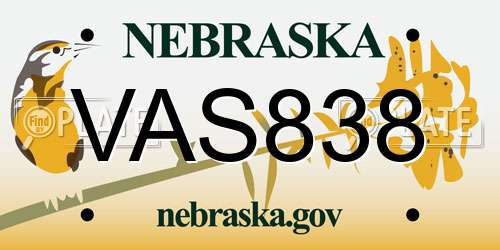 VAS838 Nebraska License Plate