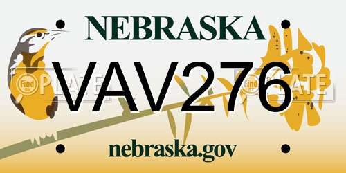 VAV276 Nebraska License Plate