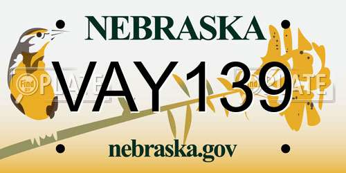 VAY139 Nebraska License Plate