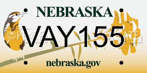 VAY155 Nebraska License Plate