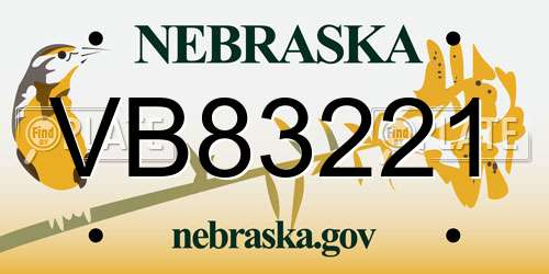 VB83221 Nebraska License Plate