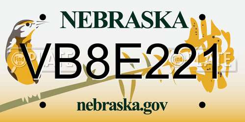 VB8E221 Nebraska License Plate