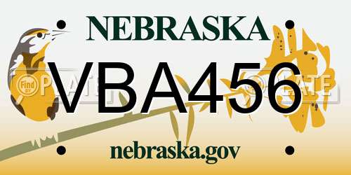 VBA456 Nebraska License Plate