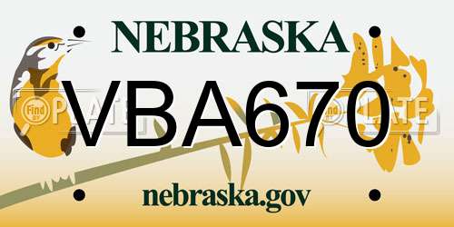 VBA670 Nebraska License Plate