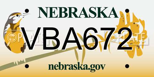 VBA672 Nebraska License Plate