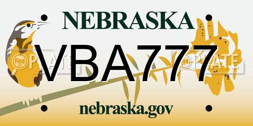 VBA777 Nebraska License Plate