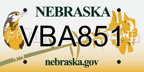 VBA851 Nebraska License Plate