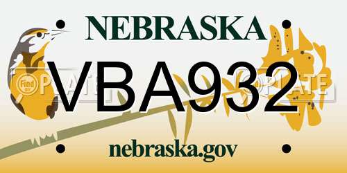 VBA932 Nebraska License Plate