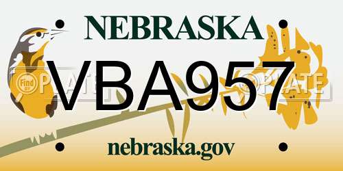 VBA957 Nebraska License Plate