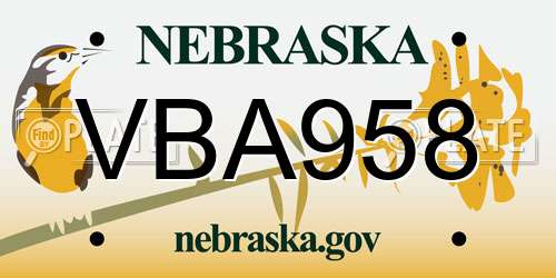 VBA958 Nebraska License Plate